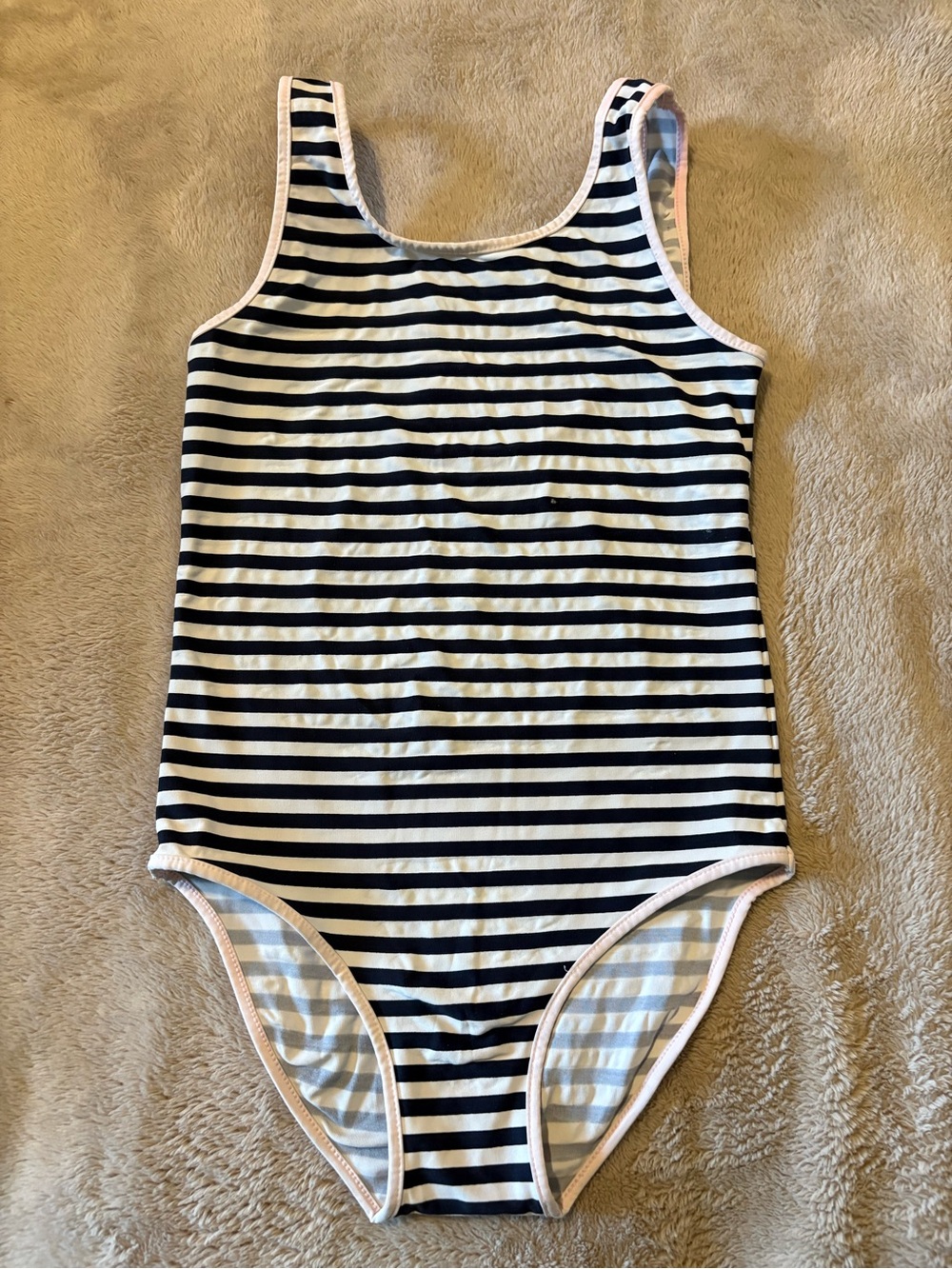 COS Girls' Black and White Striped One-Piece Swimsuit with Pink Trim